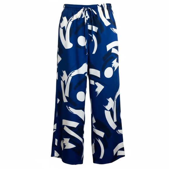Lauren Ralph Lauren Pants - LRL Lauren Ralph Lauren Blue Cream Geometric Charmeuse Wide Leg Trouser Wm’s Sz